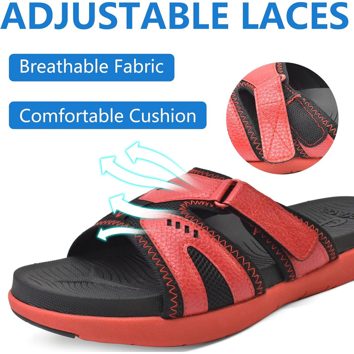 Чоловічі спортивні сандалії COFACE для відновлення після навантаження, підтримка склепіння стопи, ортопедичні, розмір 40-48 (44.5 EU, чорно-червоні)