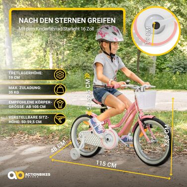 Дитяче велосипед Actionbikes Starlight 12/16/20 дюймів - V-Brake гальма, захистники, для дівчаток та хлопчиків 2-9 років