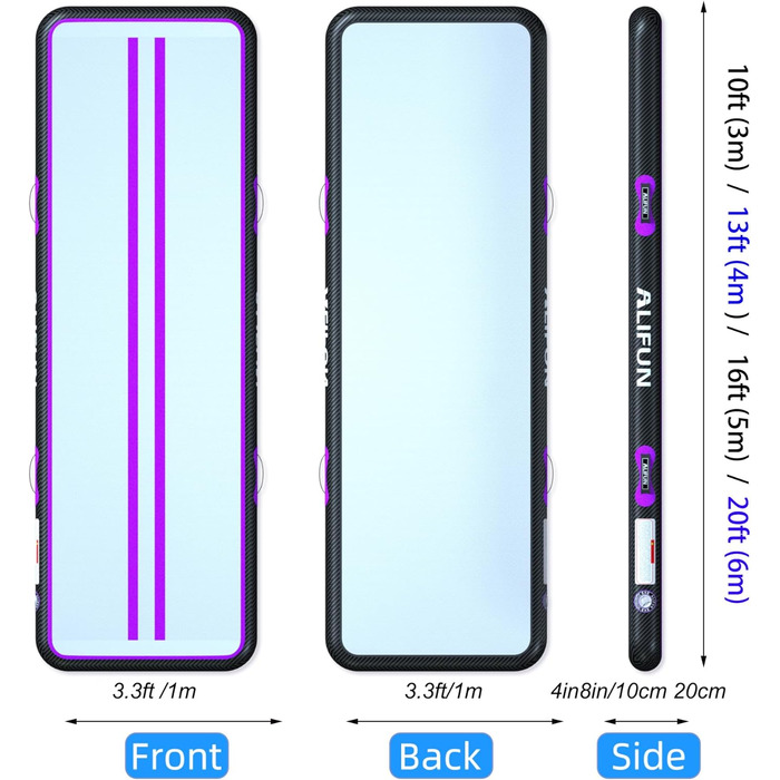 ALIFUN Килимок для гімнастики ALIFUN Air Matte Track - надувний, 2/3/4/6 м, 10/20 см, з насосом. Підходить для дому, фітнесу, тренувань, челедингу, басейну