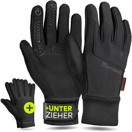 Велосипедні рукавички MACCIAVELLI® для чоловіків та жінок - зимові, 2-в-1 комплект з підкладками, сенсорні, для їзди на велосипеді/MTB/бігу, чорні, розмір L