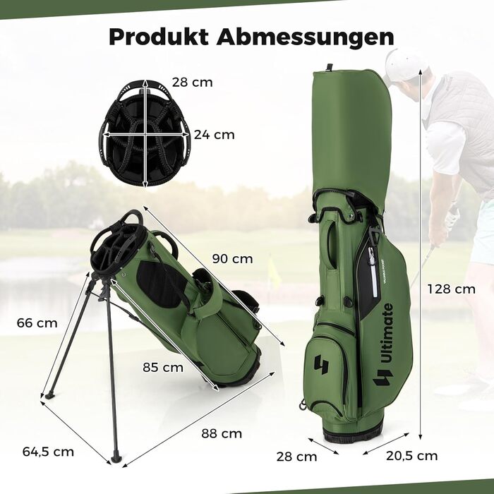 Сумка для гольфу COSTWAY Standtasche з підставкою, 8 відділень, водонепроникна накидка, легка, з 5 кишенями та підставкою для олівців, для чоловіків та жінок (Зелена)