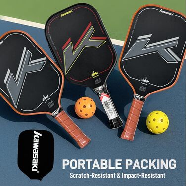 Паддл для піклболу Kawasaki T700 Premium Carbon Fiber (CFS) - серія King, схвалено USAPA, 16 мм, для змагань, з чохлом та ручкою, чорний/червоний