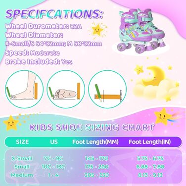 Дитячі ролики Nattork для дівчаток, 4-разове регулювання, кольори веселки – ідеальний подарунок для активного відпочинку (M (32-36 EU / 205-230 MM), Petrol)