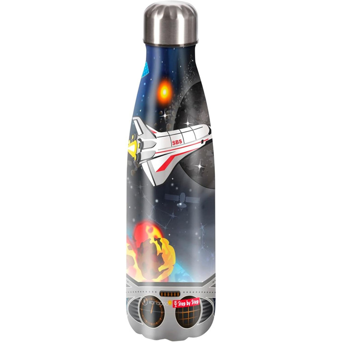 Термос для напоїв з нержавіючої сталі Step by Step Sky Rocket, синьо-чорний, 0,5 л, для газованих напоїв, герметичний, BPA-free, екологічний, для школи та відпочинку