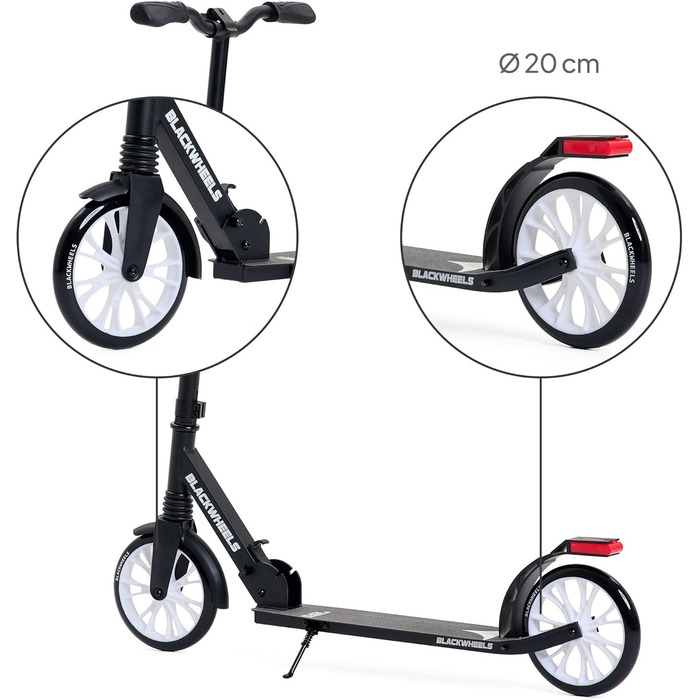 Самокат міський BLACKWHEELS Zoom City-Scooter 200мм, алюмінієвий, з амортизатором, складаний, регульований кермо, чорно-білий