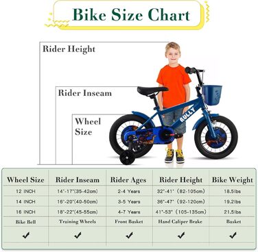 Дитяче велосипед RULLY Динозавр для хлопчиків 2-7 років, 12/14/16 дюймів, BMX, з додатковими колесами, блакитний