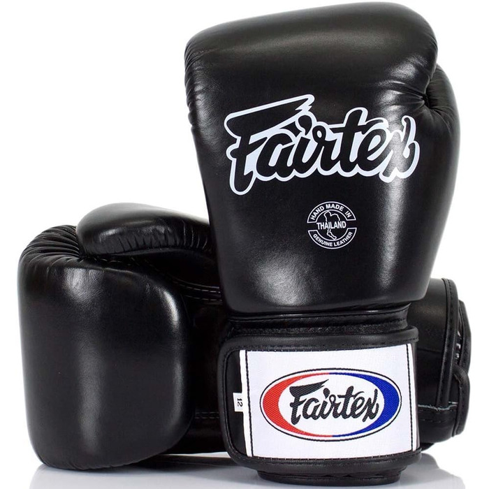 Боксерські рукавички Fairtex BGV1 з натуральної шкіри, чорні, щільна посадка, 16 унцій