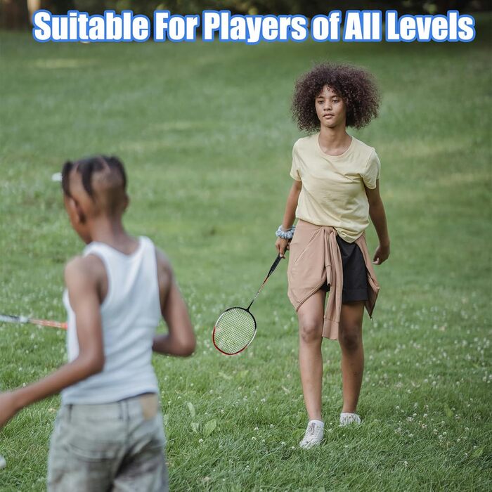 Набір для бадмінтону Magicorange 4 шт. для ігор на вулиці, включає 4 ракетки, 4 волани, 4 запасні намотки та 1 сумка. Червоний та зелений колір