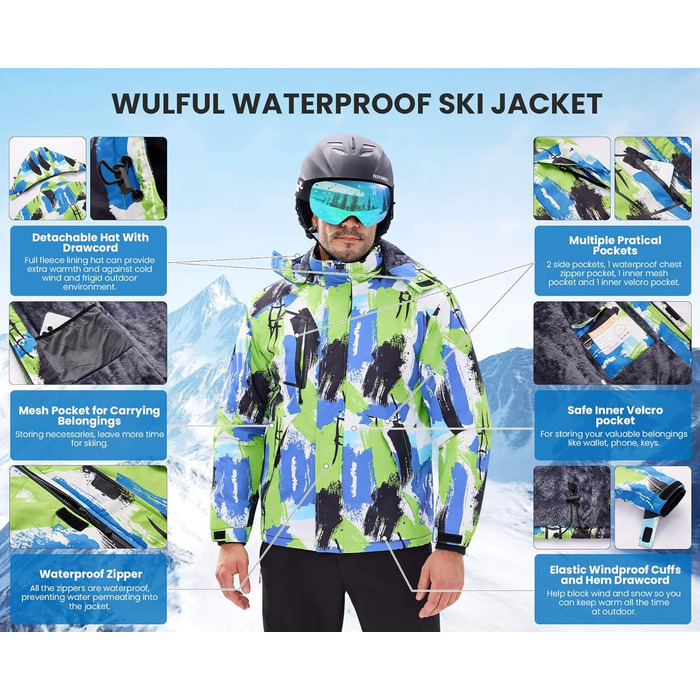 Чоловіча водонепроникна лижна куртка WUFU, тепла зимова модель, вітрозахисний Windbreaker Hebau (XL, Digitaldruck-02)