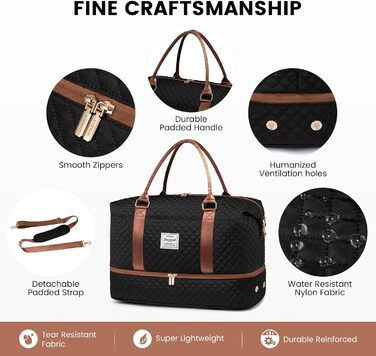 Спортивна сумка LOVEVOOK для жінок, велика з відділенням для взуття та мокрих речей, дорожня сумка-мішок, комплект з косметичкою, водонепроникна, ручна поклажа для літака, спортзал (M-2шт, чорно-коричнева)