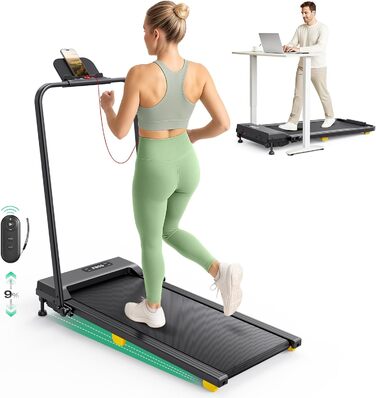 Біговий доріжки з нахилом 9% - складаний Walking Pad з безпечним руків'ям, режим HIIT одним дотиком, для ходьби, бігу та джогу вдома, без збирання, з пультом керування та LED-дисплеєм (чорний)