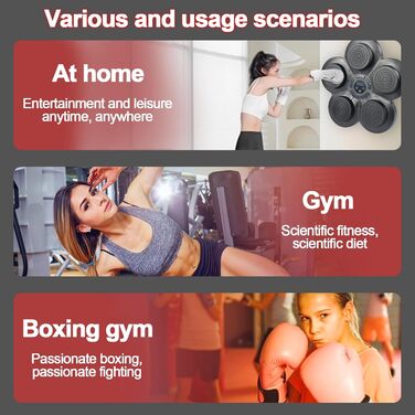 Музична боксерська машина Forhome з LED-підсвіткою та рукавичками, 9 режимів швидкості, Bluetooth, великий розмір, для дому та спортзалу (чорний)