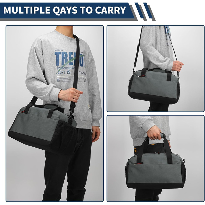 Спортивна сумка маленька з відділенням для мокрого - 35x20x20 см, ручна поклажа, міні-дупель-сумка з кількома відділеннями для спорту, відпочинку, коротких подорожей (темно-сірий)