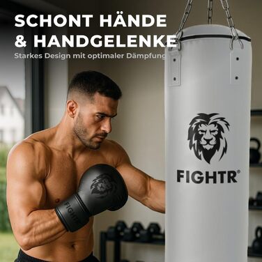 Боксерський мішок FIGHTR®: міцний та довговічний | Комплект з 4-х точковою сталевою ланцюгом для боксу, кікбоксингу, MMA, муай-тай та інших єдиноборств (порожній, білий)