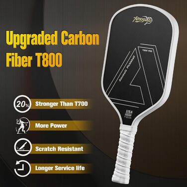 Ракетка для піклболу Amoswiz з карбону, 16 мм, T800 термоформована, для обертання, сили та контролю, з чохлом та ластиком, подарунок для професіоналів та середнього рівня