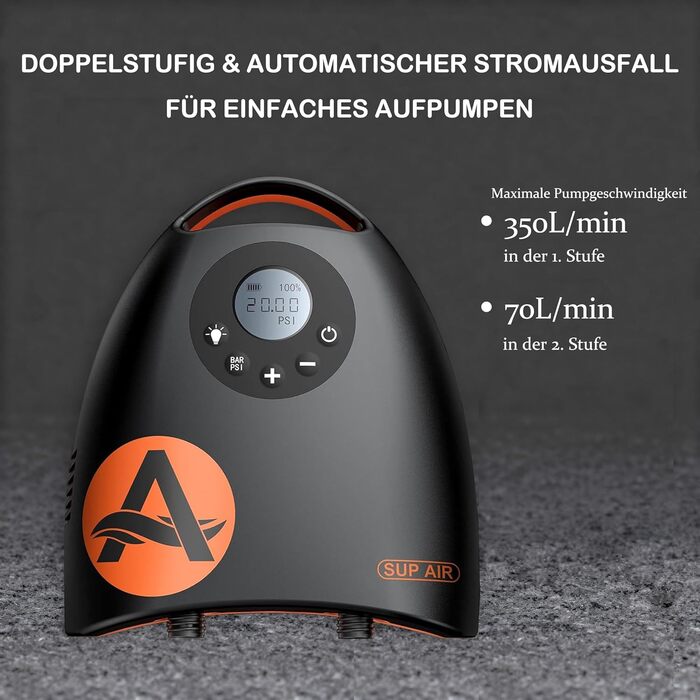 Електрична повітряна помпа 20 PSI для SUP дошок, автоматична помпа високого тиску з автороз'ємом 12V