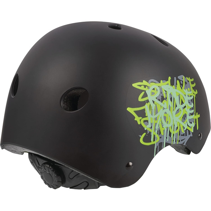 Дитячий велосипедний шолом POLISPORT Urban Radical Graffiti, регульований, 53-55 см, CE, для катання на велосипеді, скейтборді, роликах, чорний матовий/зелений