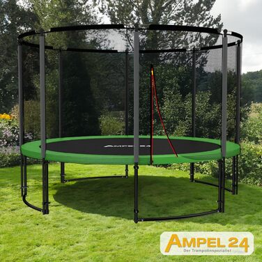 Трамплін Ampel 24 Outdoor Ø 305/366/430 см з сертифікатом GS, для дітей, повний комплект з захисним бордюром та сіткою, преміум-рама з порошковим покриттям чорного кольору