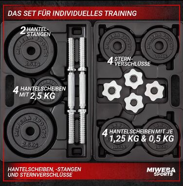 Гантелі Miweba Sports MKH120 20 кг з кейсом, чавунні, для жінок і чоловіків, ергономічна ручка