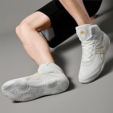 Чоловічі боксерські туфлі Pro для боротьби, дихаючі, неслизькі, зручні, хай-топ, фітнес-туфлі, взуття для тренувань, зала, бодібілдинг (41 EU, White A)