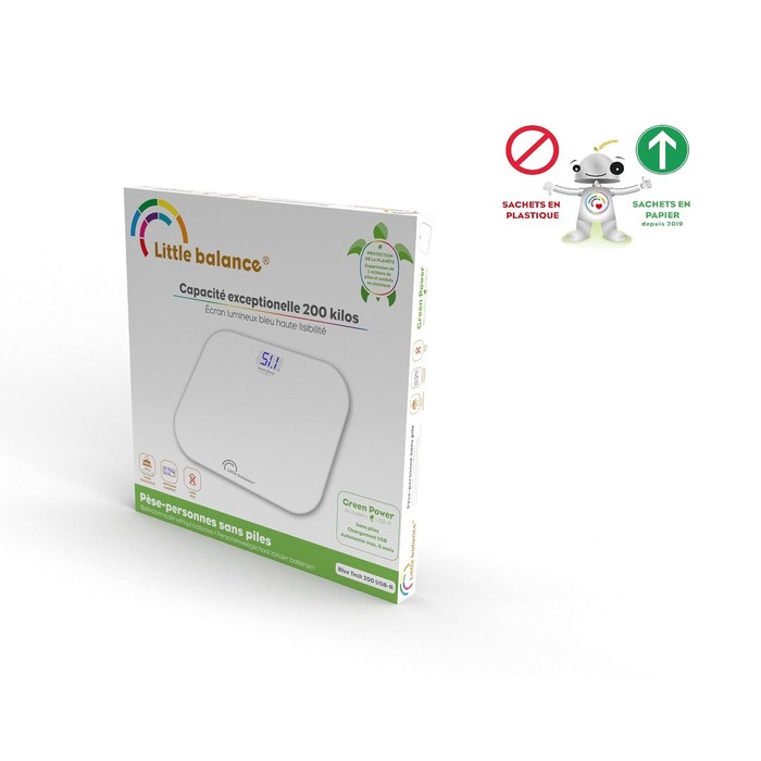 Ваги для людей LITTLE BALANCE 8656 Blue Tech USB-R, без батарей, перезаряджувані, USB, ремонтопридатні, до 200 кг, білі