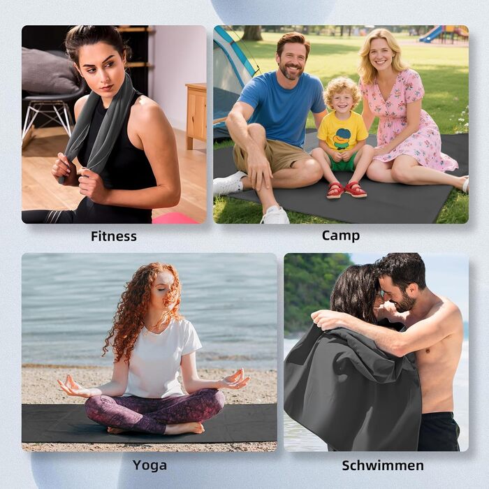 Набір рушників Damoguin 3 шт. з мікрофібри (великий 180x80 см, 2 шт. малі 80x40 см) – швидковисихаючі спортивні рушники для фітнесу, пляжу, басейну та подорожей (темно-сірий)