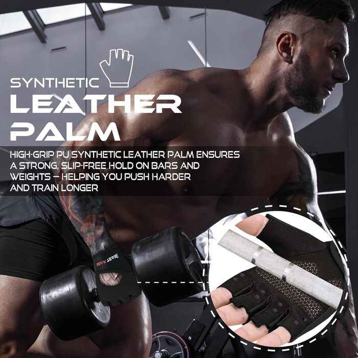 Фитнес-рукавички BEAST RAGE: дихаючі, для чоловіків та жінок, важке підняття, бодібілдинг, тренування, неслизькі, кросфіт, силові тренування, велоспорт (XL, Чорний)