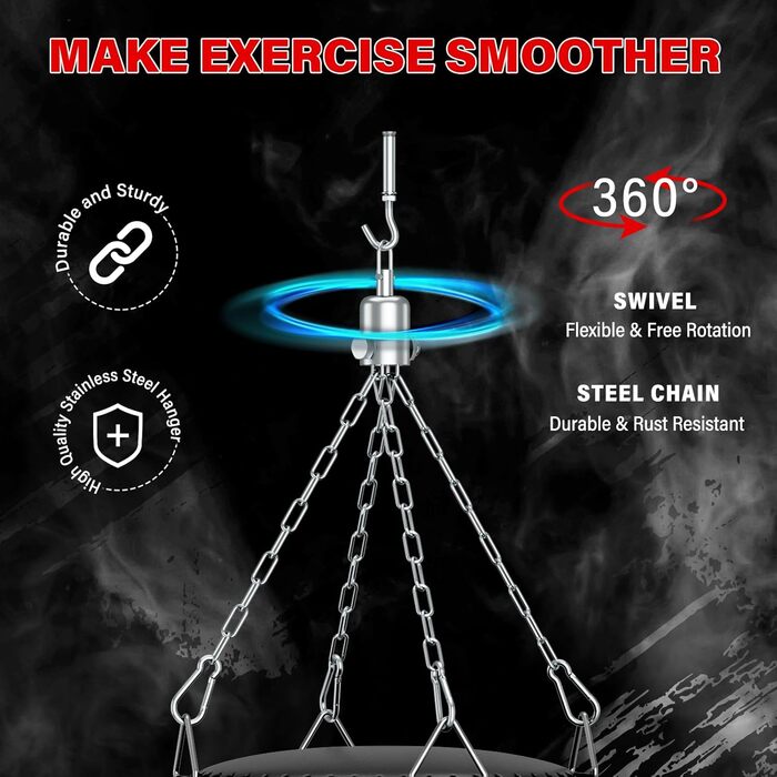 Боксерський мішок Dripex з наповнювачем, важкий підвісний боксерський мішок, комплект з міцним сталевим ланцюгом на 360° та боксерськими рукавичками для тренувань кікбоксингу, фітнесу, MMA