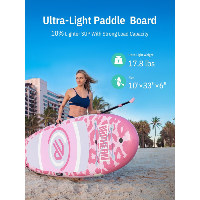 Надувний SUP Борд Niphean 305см з крилами балансу та міцним аксесуаром для дорослих, для йоги, Candy Leopard з StabilTrac