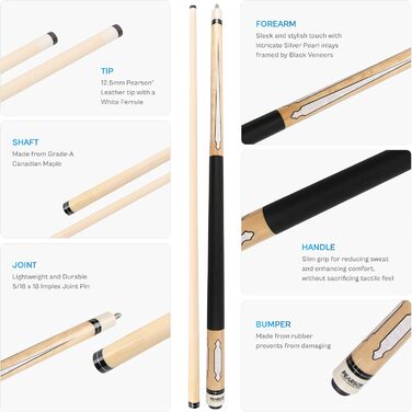 Більярдний кий Pearson Cues League Series 58 дюймів, срібний, 19 oz (з обмоткою Cool PZ)