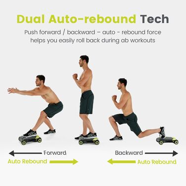 Ролер для пресу Wonder Core Slide Fit з 4 колесами, автоматичний відкат, тренажер для пресу, фітнес-ролер Heroboard з наколінниками (зелений)