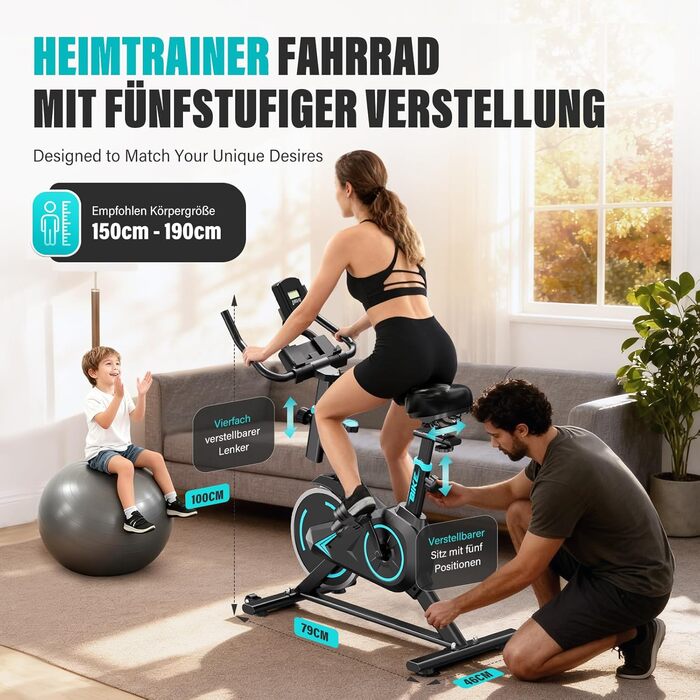 Hometrainer TENBOOM: велотренажер для дому з регульованим опором, LCD-дисплеєм та мобільним додатком (до 120 кг)