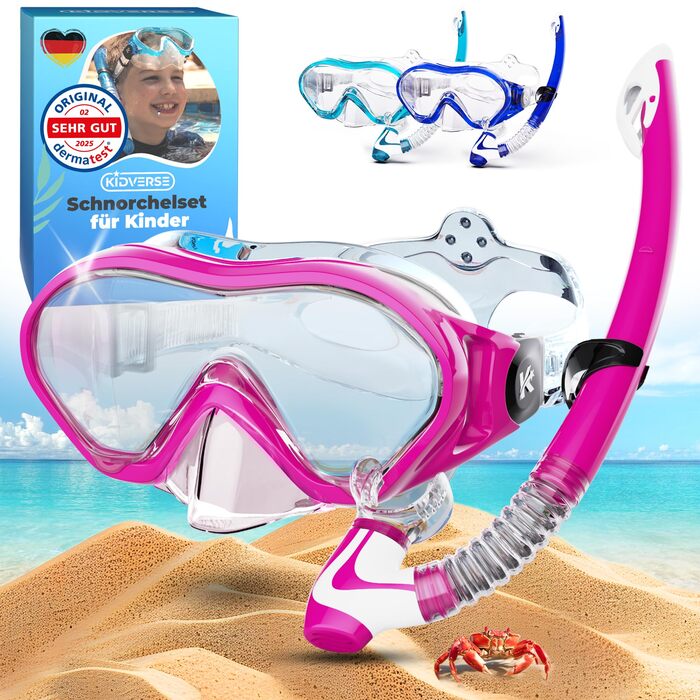 Набір для снорклінгу KIDVERSE для дітей 5-16 років - маска та трубка для дівчаток та хлопчиків, рожевий колір
