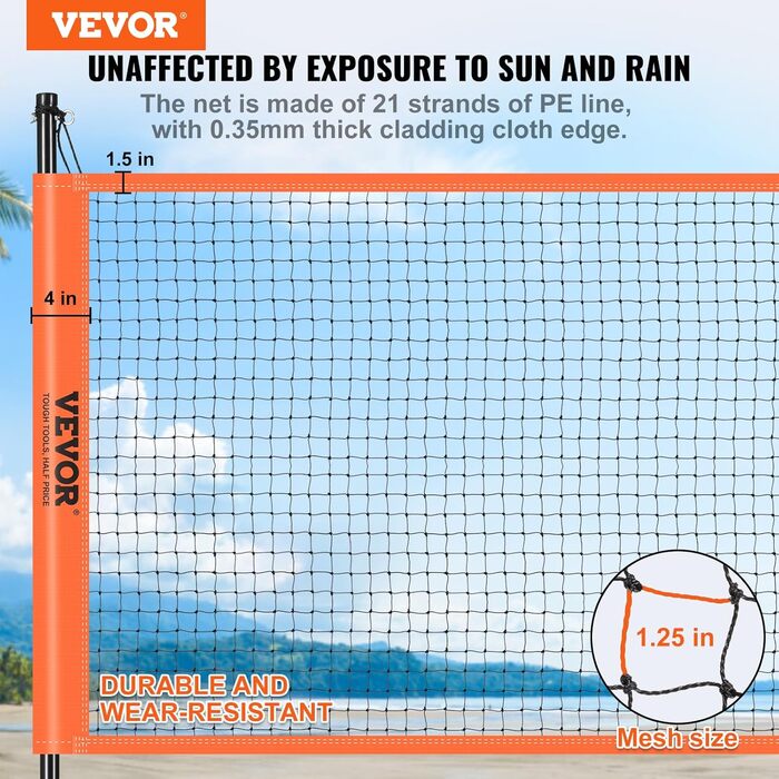 Мережа для волейболу та бадмінтону VEVOR, регульована по висоті, 91,44 x 970 см, портативна, оранжева, складана, з сумкою та ракеткою для бадмінтону