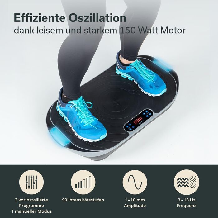 Платформа для вібраційного тренування Skandika V2 з ручками та стрічками | 99 рівнів, LCD-дисплей | Спортивний комплекс для дому (сірий/чорний)