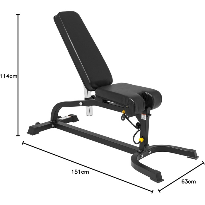 Мультифункціональна лава для жиму GORILLA SPORTS®, 13-рівнева регулювання, 151x63x114 см, зі стійкою для біцепса і фіксатором для ніг, сталева, чорна – тренувальна, універсальна, для фітнесу, жиму лежачи