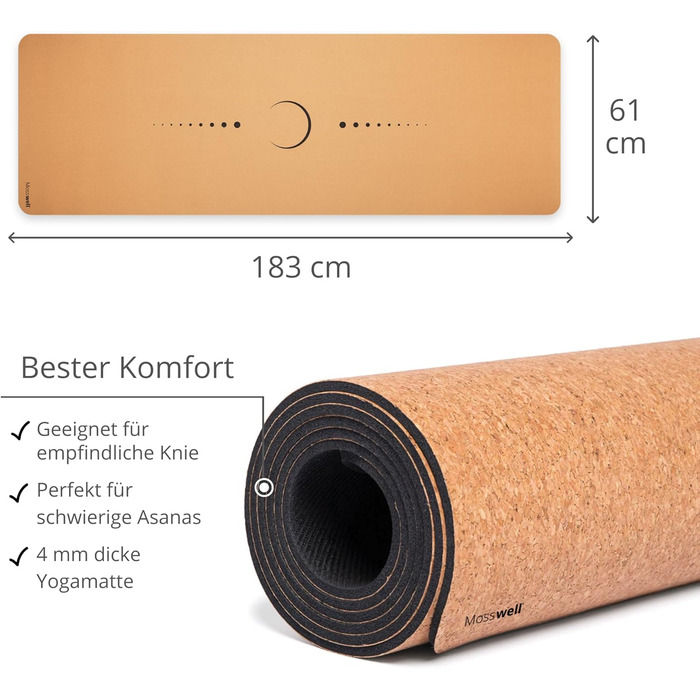 Преміум йогамат з корку (4 мм) - нековзна фітнес-мат з розміткою - мат для пілатесу + сумка для йоги Eclipse
