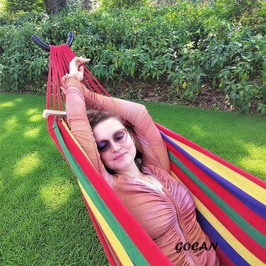 Гаммак GOCAN XXL для 2 осіб, 220x150 см, 330 см, 300 кг, бавовна, для відпочинку на природі, у саду, вдома, для дітей, сірий з червоними смугами