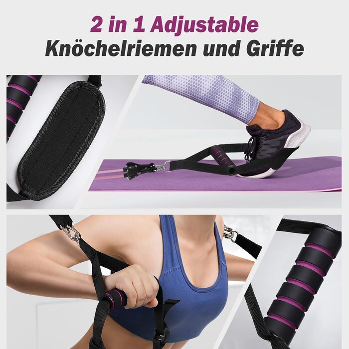 Набір для пілатесу з еластичними стрічками та стержнем, 180LBS/140LBS, фітнес-стрічки, фітнес/йога/тренажерний зал, фіолетовий