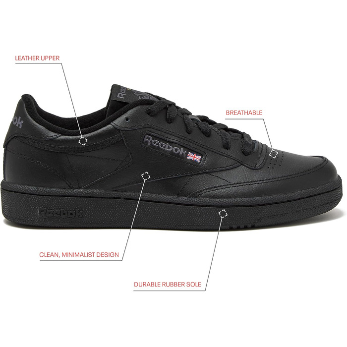 Чоловічі кросівки Reebok Club C 85, білі, 40 розмір, для спорту, чорний, вугільний, 44 EU