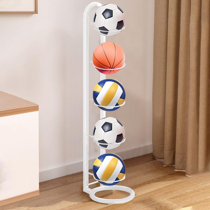 Стеллаж для м'ячів: футбольний, волейбольний, багатоярусний, білий. Зберігання та демонстрація м'ячів