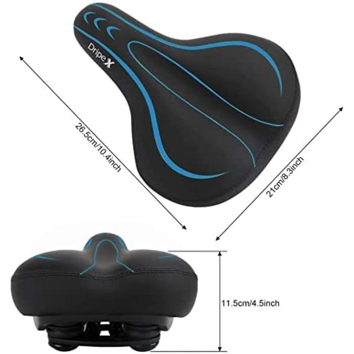 Велосипедне сідло Dripex для чоловіків та жінок: зручне, м'яке, гелеве, водонепроникне, ергономічне. Підходить для MTB, Citybike, шосе. Колір: блакитний
