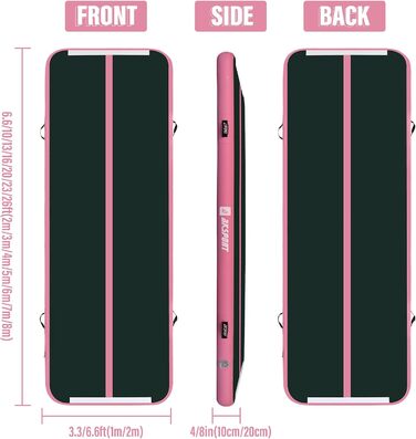 AKSPORT Килимок для гімнастики та акробатики Air Matte, 3/4/5/6м, 10/20см, з насосом, для дому, спортзалу, навчання, черлідингу (300x100x20см, чорно-зелений)