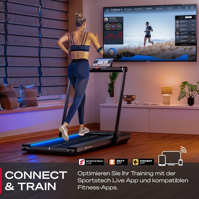 Біговий тренажер Sportstech sWalk Plus – складний, Bluetooth, LED дисплей, змащення, швидкість до 12 км/год