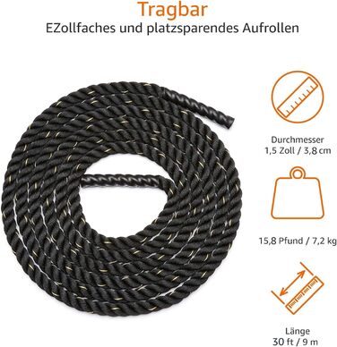 Тренувальний батл-канат Amazon Basics 9 м x 3,8 см для фітнесу