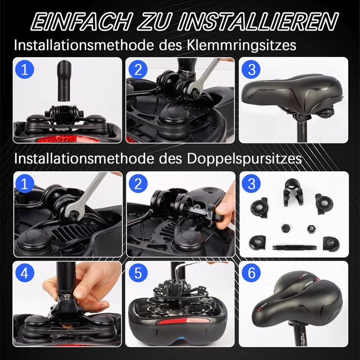 Комфортний велосипедний сідло, гелевий, широкий, м'який, дихаючий, амортизуючий, ергономічний, з водонепроникним чохлом та інструментами для встановлення, 26 * 21.5 см, блакитний