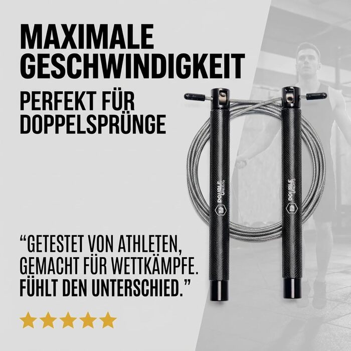 Скакалка Springseil Speed Rope: регульований, для CrossFit, боксу, фітнесу. Металеві ручки, срібно-чорний колір