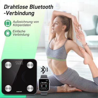 INSMART Розумні ваги з Bluetooth, цифрові ваги для аналізу складу тіла: жир, м'язова маса, вода, білок, кісткова маса, ІМТ, пульс, BMR