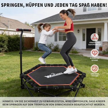 Складаний фітнес-батут для дому з регульованою ручкою, навантаження до 150 кг, Ø 86.5 см, для дорослих та дітей (Colorful)