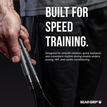 Спортивний стрибкун BEAR GRIP Elite Speed — швидкісна скакалка з антиковзаючими ручками для кросфіту, MMA, боксу та HIIT тренувань, регульована, червона